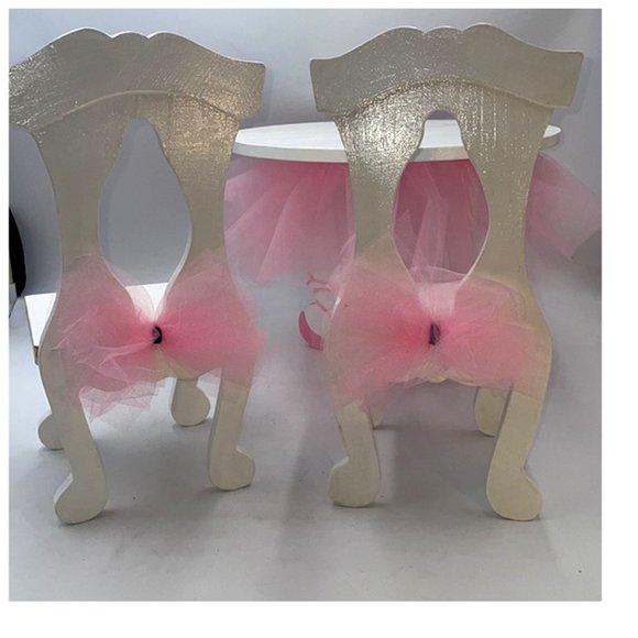 American Girl (SIZE not AG Brand) Furniture Handmade Ballerina Table & 2 Chairs - Picture 4 of 13